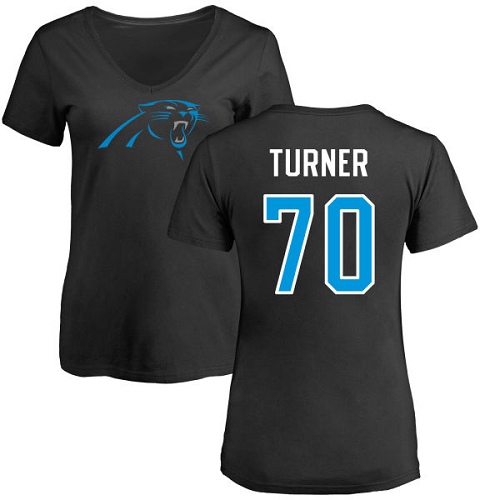 Carolina Panthers Black Women Trai Turner Name and Number Logo Slim Fit NFL Football #70 T Shirt